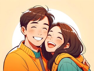 cute couple cartoon is love and happy