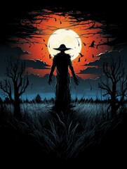 Wall Mural - Haunting Scarecrow Under Full Moon