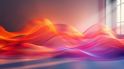 Wall Mural - Wavy, colorful, abstract shapes resembling a landscape with a light shining through a window. AI.