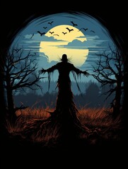 Poster - Scarecrow Against the Full Moon