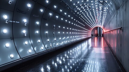 Wall Mural - Tunnel - neon lights - white lights - bright -3-d effect 