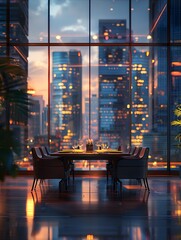 High-end luxury club where visionary senior executives meet to define leadership in ever-changing business. The view outside is very beautiful. Suitable for use as inspiration for designers or users.