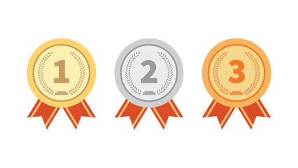 three medals with red ribbons