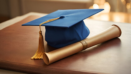 Wall Mural - graduation cap and diploma