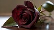 The velvety petals of a deep burgundy rose, casting a dramatic shadow in the dim light