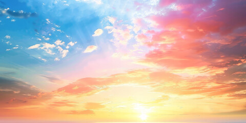 Poster - sunset sky with clouds, beautiful sunset with twilight color sky and clouds, banner