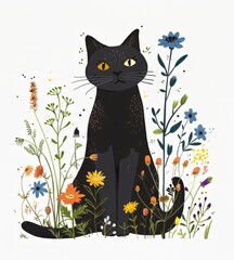 Sticker - Black Cat Illustration