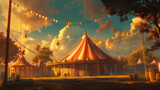 Fototapeta  - Night Circus Tent in Forest Celebration
