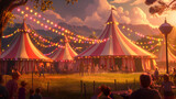 Fototapeta  - Nighttime Carnival Carousel Under Vintage Circus Tent