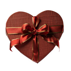 Red box as heart with ribbon on white background