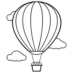 Hot air balloon on the sky outline coloring book page line art illustration digital drawing