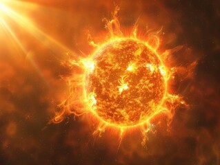 Wall Mural - A bright orange sun is the center of the image, surrounded by a dark background