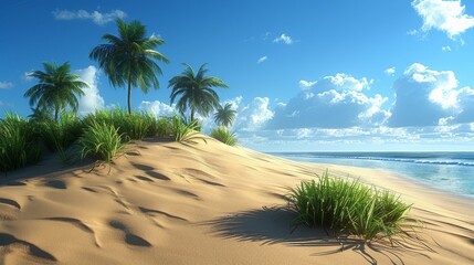 Wall Mural - A beach scene with palm trees and a body of water