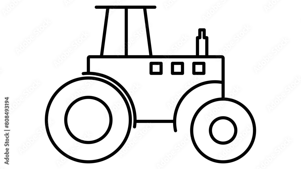 Tractor editable stroke outline icon isolated on white background flat ...