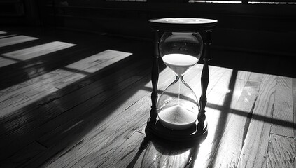 Experiment with lighting to cast dramatic shadows around the hourglass, emphasizing the urgency of time slipping away and the importance of making every moment count.