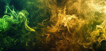 Gold And Lime Neon Smoke, A Rich Backdrop For Luxury Concert Events.