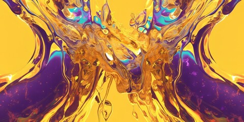 Wall Mural - yellow purple abstract liquid symmetrical