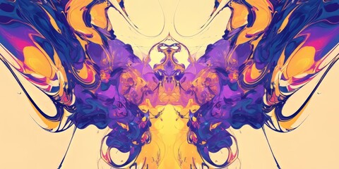 Wall Mural - yellow purple abstract liquid symmetrical