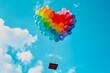 The wonder rainbow color balloons as heart shaped life a swing on blue sky background as pride month and lgbtq+ 