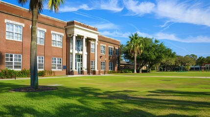 Wall Mural - Classic American School Architecture: Exterior View of a Traditional School Building in the USA