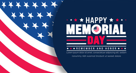 Poster - Happy Memorial Day Remember and Honor typography background template. American national holiday with USA flag banner design. Memorial Day background with USA flag design.