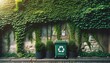 Ivy-Covered Wall with Recycling Bin in Urban Setting