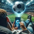 Man Enjoys Live Soccer on Phone with Kick Off Holographic Effect
