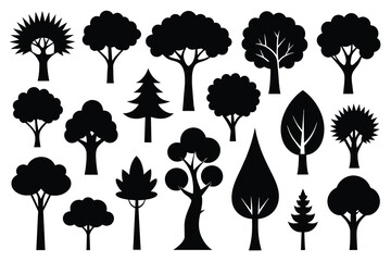 Set of Tree Silhouette Design with Transparent Background and Vector Illustration