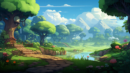Wall Mural - landscape with trees and clouds pixel art