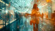 © Koko Art Studio - Abstract motion blur image of anonymous people crowd walking at modern busy shopping mall with shopping bags, timelapse trendy urban city escalator background, retail commerce sale discount business.