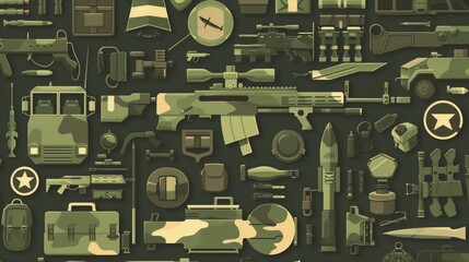 Wall Mural - military background, in a military green color, with a flat design, with a military theme, on a solid background, in the style of a military theme, with a military style background.