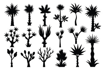 Wall Mural - Set of Yucca black Silhouette Design with white Background and Vector Illustration