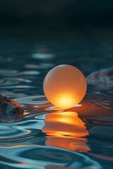 Sticker - Glowing Orb Adrift in Tranquil Nighttime Waters