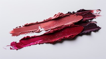 Close-up image of lipstick smudges in various shades of red and pink.