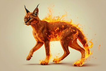 Wall Mural - Caracal in fire 