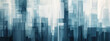 Abstract interpretation of a city skyline using minimalist blocks of color in shades of cool blues and grays, suitable for a modern office or loft space