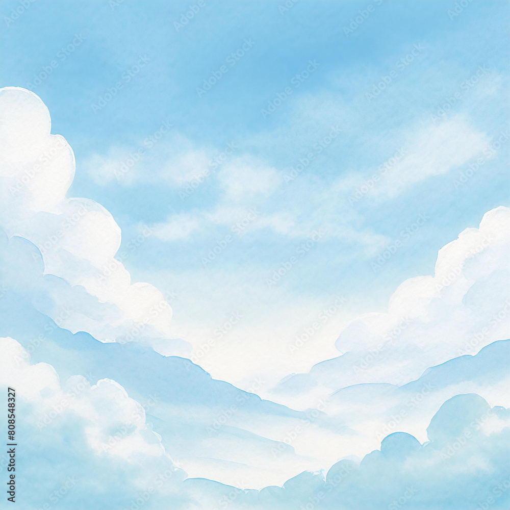 Pastel blue sky with clouds watercolor background Stock Illustration ...
