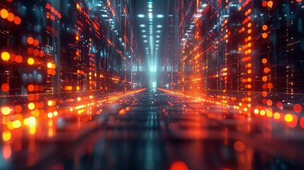 Leinwandbilder - A high-tech trading floor visualized as a 3D grid with glowing lines of stock market data flowing across it, symbolizing the fast-paced financial transactions. Generative AI.