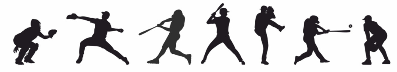 baseball player set. silhouette of baseball player. 