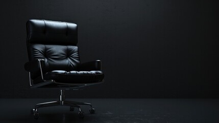 Wall Mural - Black leather office chair in dark background