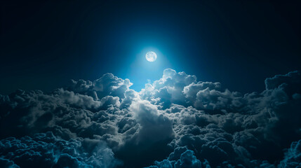 明るい月明かりの夜空と満月と雲