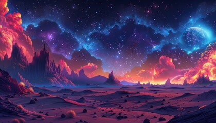 Wall Mural - A colorful painting of a starry sky with mountains in the background by AI generated image