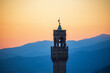 Palazzo vecchio tower in Florence at dusk