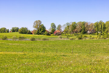 Sticker - Flowering meadow by a village in the swedish countryside