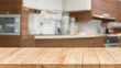 wooden table top and blur modern kitchen background . Generative Ai