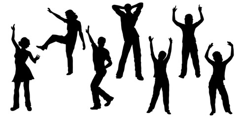 Wall Mural - Silhouettte collection of happy people doing dancing pose. Silhouette collection of people disco dance pose