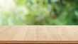 wooden top table and blur backyard garden. Generative Ai