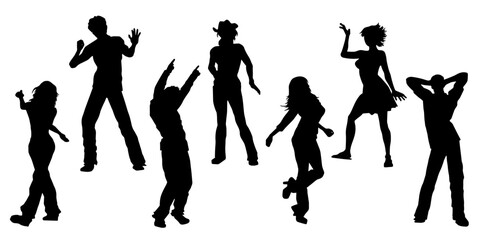 Wall Mural - Silhouettte collection of happy people doing dancing pose. Silhouette collection of people disco dance pose