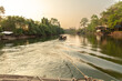 A boat floats on the River Kwai in Thailand