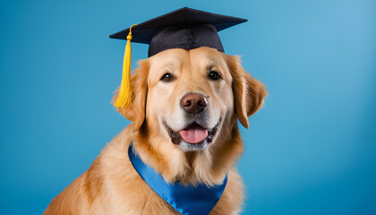 Poster - golden retriever with graduation cap on